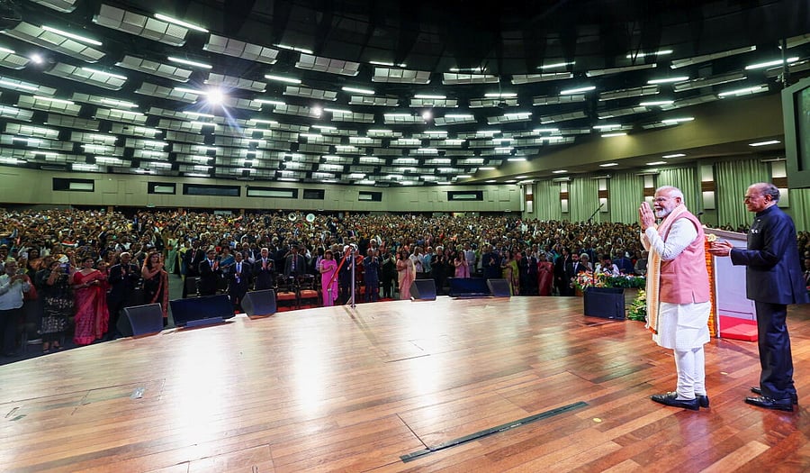 <div class="paragraphs"><p>Prime Minister Narendra Modi with Mauritius Prime Minister Navin Ramgoolam during a community programme, in Mauritius. </p></div>
