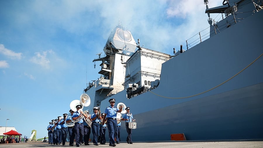 <div class="paragraphs"><p>I.N.S. Imphal, an Indian warship, arrives at Port Louis for the 57th Mauritius National Day celebrations. </p></div>