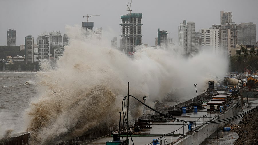 <div class="paragraphs"><p>Waves crash at a metro construction site along a seafront during high tide in Mumbai, 2022. Image for representational purposes.</p></div>