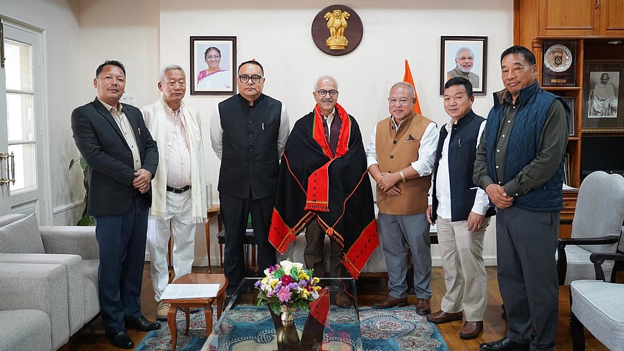 <div class="paragraphs"><p>Six MLAs—Awangbow Newmai, Khashim Vashum, Losii Dikho, Leishiyo Keishing, J. Kumo Sha, and Janghemlung Panmei—called on Manipur Governor Shri Ajay Kumar Bhalla at Raj Bhavan.</p></div>