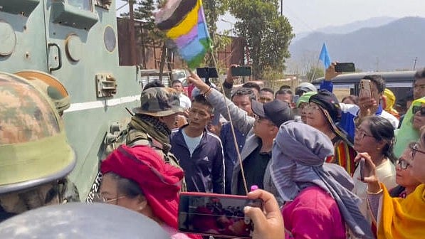 <div class="paragraphs"><p>Kuki protesters during a road blockade on day one of their Manipur Free Movement</p></div>