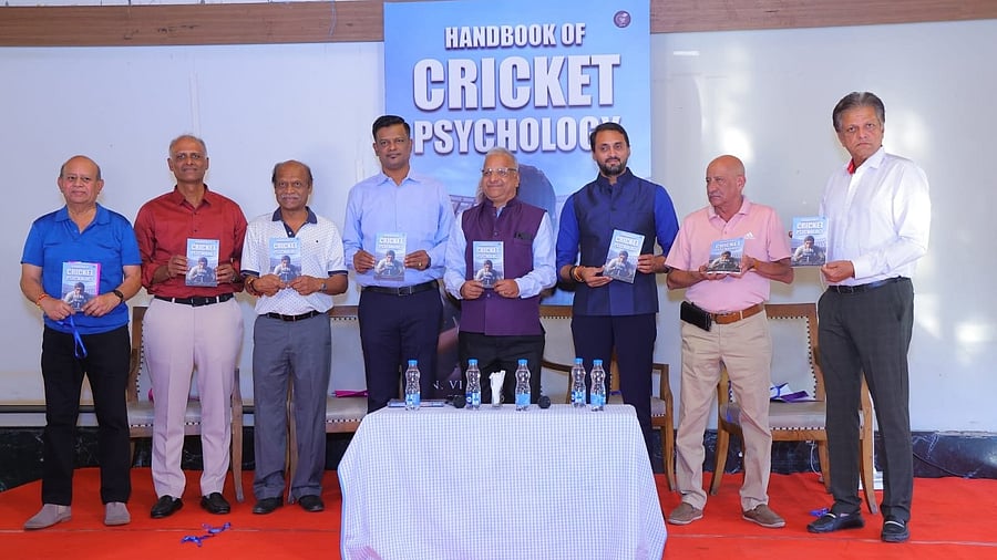 <div class="paragraphs"><p>Handbook of Cricket Psychology, authored by K Srinath (second from left) and MN Viswanath (fifth from left), was launched in Bengaluru on Friday in the presence of former cricketers (from left) Raghunath Beerala, Sudhakar Rao, Dodda Ganesh, S Arvind, Shavir Tarapore and WV Raman. </p></div>