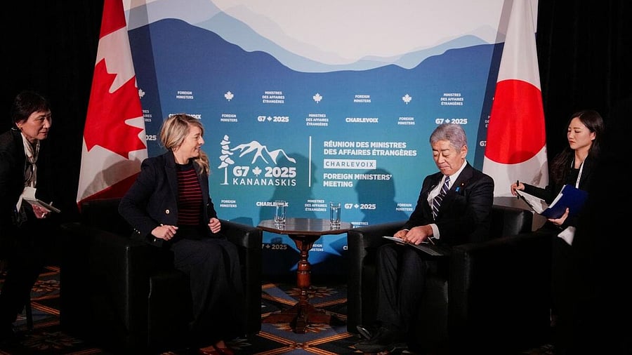 <div class="paragraphs"><p>Canadian Foreign Minister Melanie Joly and Japanese Foreign Minister Takeshi Iwaya attend a bilateral meeting on the sidelines of the G7 Foreign Ministers meeting in La Malbaie, Charlevoix, Quebec, Canada.</p></div>