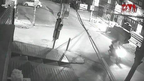 <div class="paragraphs"><p>CCTV footage of the incident shows two unidentified people coming to the Thakur Dwar temple on a motorcycle.&nbsp;</p></div>
