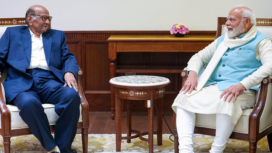 <div class="paragraphs"><p>Prime Minister Narendra Modi with NCP (SP) chief Sharad Pawar during a meeting, in Delhi. </p></div>
