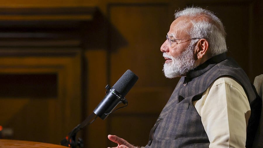 <div class="paragraphs"><p>Prime Minister Narendra Modi during a podcast with Lex Fridman, Sunday, March 16, 2025.</p></div>