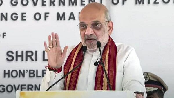 <div class="paragraphs"><p>Union Home Minsiter Amit Shah speaks at the land transfer ceremony between Assam Rifles & Govt of Mizoram, in Aizawl on Saturday</p></div>