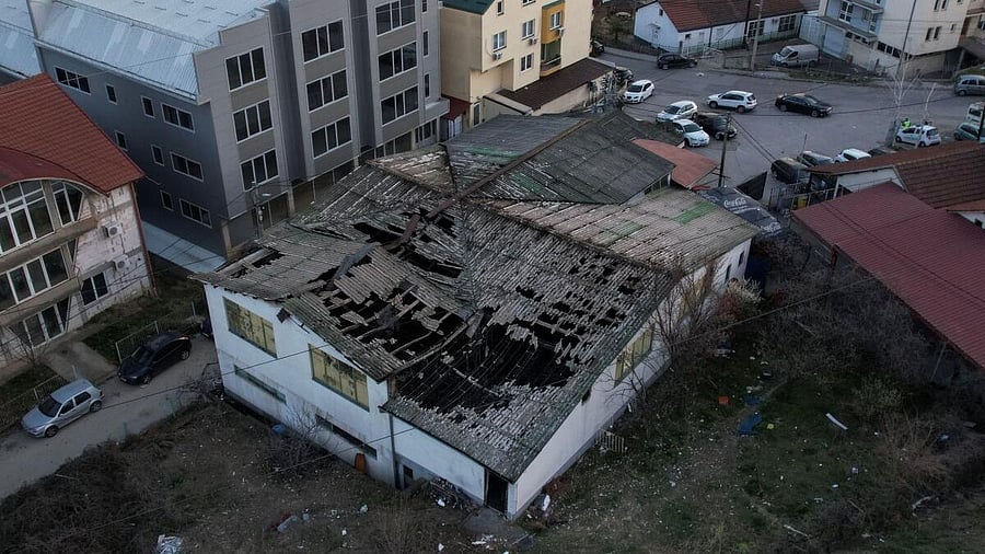 <div class="paragraphs"><p>A drone view shows a night club destroyed in a fire resulting in casualties, in the town of Kocani, North Macedonia</p></div>