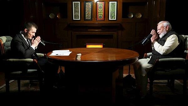 <div class="paragraphs"><p>Prime Minister Narendra Modi during a podcast with Lex Fridman, on Sunday.</p></div>