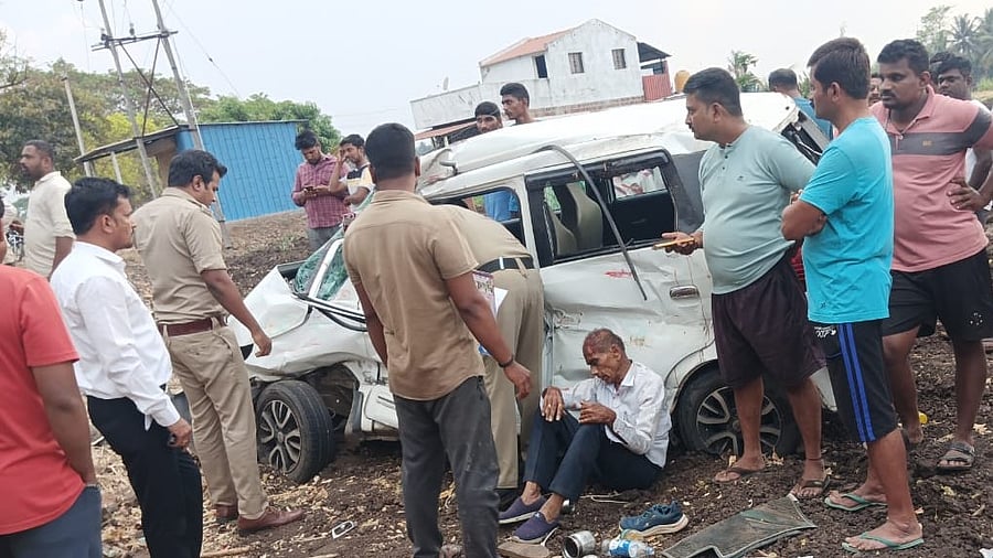 <div class="paragraphs"><p>Photo caption:&nbsp;Mangled remains of the car damaged in collision with truck killing three on the spot near Siddapurwadi cross in Chikkodi taluk in Belagavi district on Monday.</p></div>