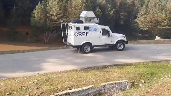 <div class="paragraphs"><p>A CRPF vehicle patrols amid an encounter between security forces and terrorists, in Kupwara district, Jammu and Kashmir, on Monday.</p></div>