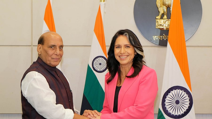 <div class="paragraphs"><p>Defence Minister Rajnath Singh and&nbsp;National Intelligence Tulsi Gabbard.</p></div>