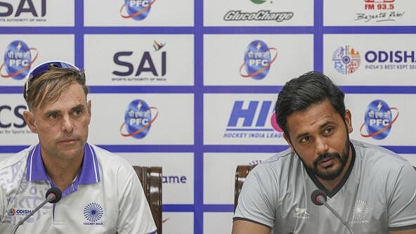 <div class="paragraphs"><p>Indian men's hockey team captain Harmanpreet Singh and with coach Craig Fulton during a press conference.&nbsp;</p></div>