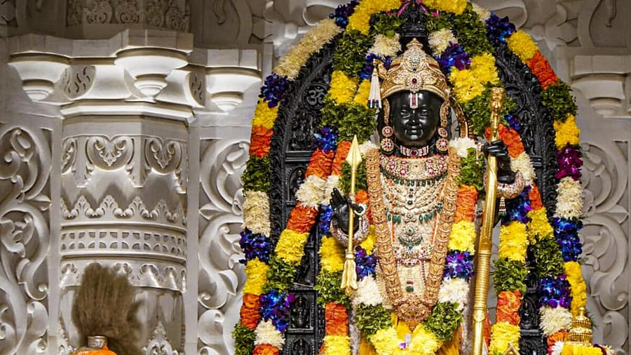 <div class="paragraphs"><p>Ram Lalla idol at the temple in Ayodhya</p></div>
