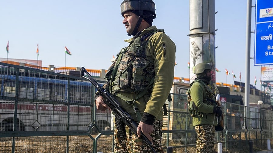<div class="paragraphs"><p>Security personnel stand guard in Srinagar. (Representative image)</p></div>