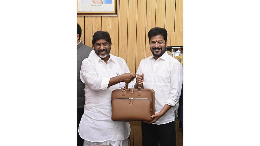 <div class="paragraphs"><p>Telangana Chief Minister A Revanth Reddy (R) with Deputy Chief Minister and Finance Minister Bhatti Vikramarka before the presentation of the State Budget for 2025-26 in the state Assembly, in Hyderabad.</p></div>