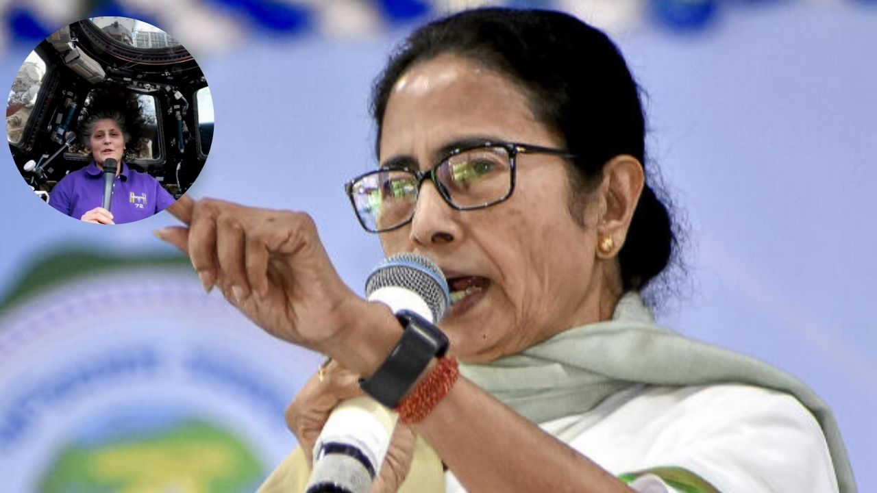 <div class="paragraphs"><p>Mamata Banerjee with inset image of Sunita Williams</p></div>