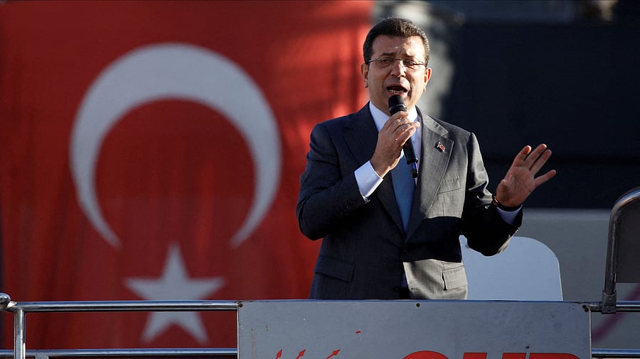 <div class="paragraphs"><p>FILE PHOTO: Istanbul Mayor Ekrem Imamoglu from the main opposition Republican People's Party , speaks during a rally to protest against the arrest of Esenyurt Mayor Ahmet Ozer, in Istanbul, Turkey, October 31, 2024. </p></div>