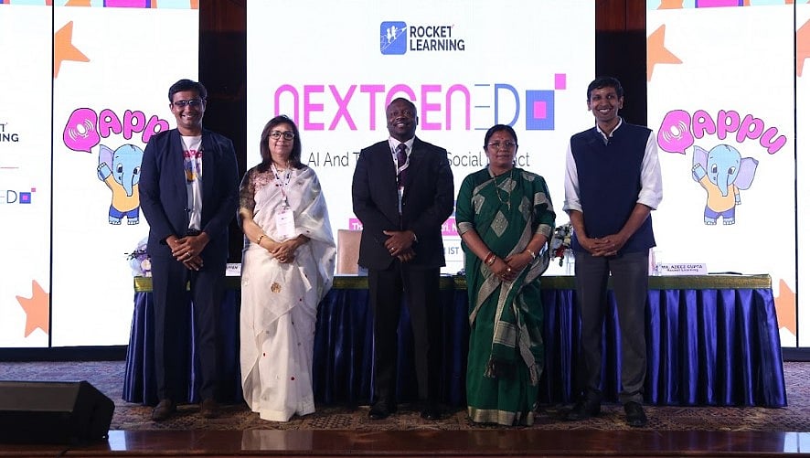 <div class="paragraphs"><p>Left to Right: Vishal Sunil. Co-Founder and CTO, Rocket Learning, Ms. Nina Badgaiyan, Senior Specialist at ADB, Mr. Wilson White, Vice-President, Government Affairs And Public Policy. Google, Smt. Savitri Thakur, Minister.</p></div>