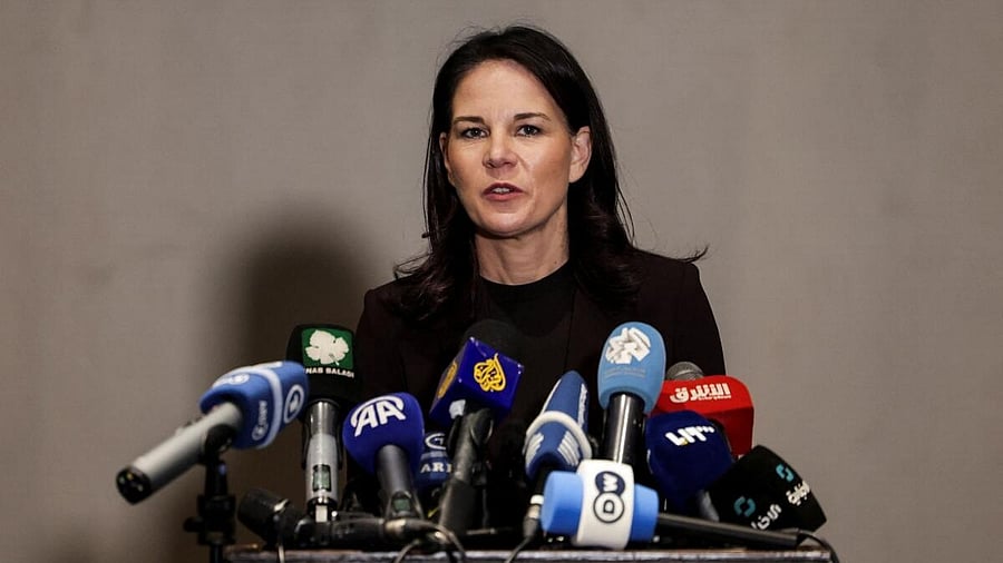 <div class="paragraphs"><p>German Foreign Minister Annalena Baerbock speaks during a press conference in Damascus, Syria,March 20, 2025.</p></div>