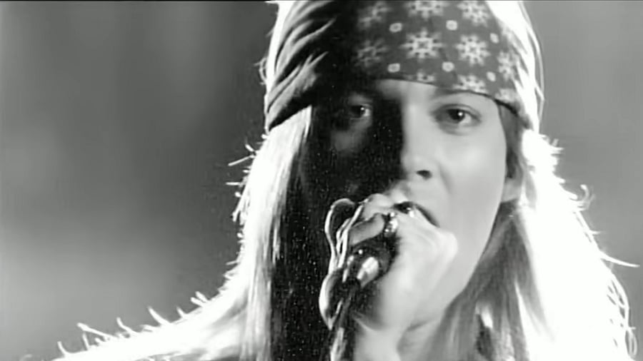 A screengrab from 'Sweet Child O' Mine' by American rock band Guns N' Roses.