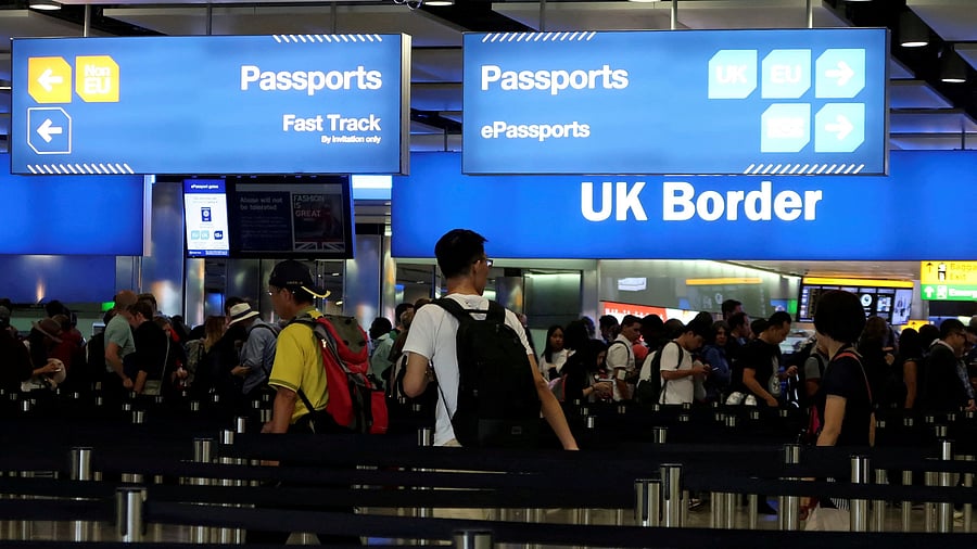 <div class="paragraphs"><p>UK Border control is seen in Terminal 2 at Heathrow Airport in London, Britain.</p></div>