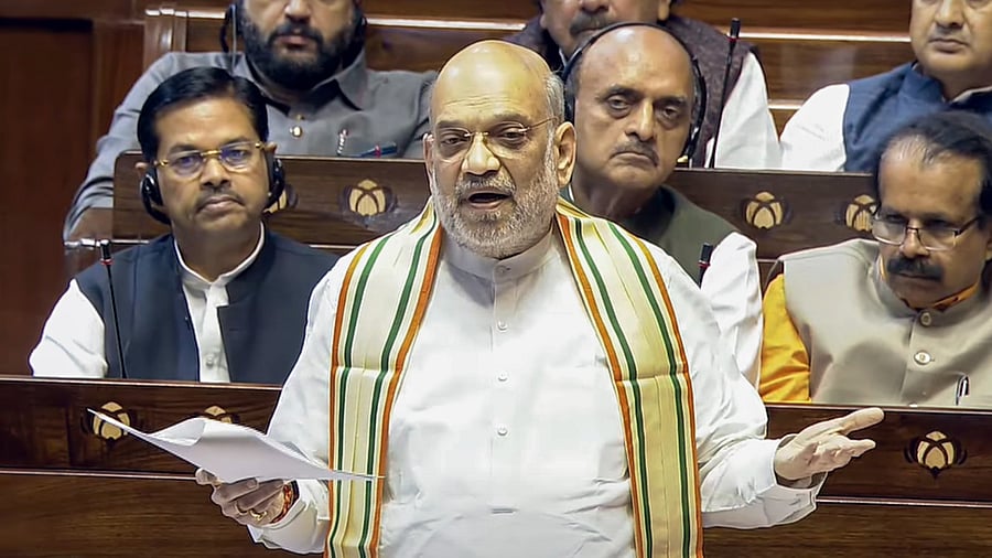 <div class="paragraphs"><p>Union Home Minister Amit Shah speaks in the Rajya Sabha during the Budget session of Parliament, in New Delhi, Friday, March 21, 2025.</p></div>