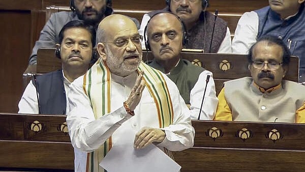 <div class="paragraphs"><p>Union Home Minister Amit Shah speaks in the Rajya Sabha during the Budget session of Parliament, in New Delhi, Friday, March 21, 2025.</p></div>