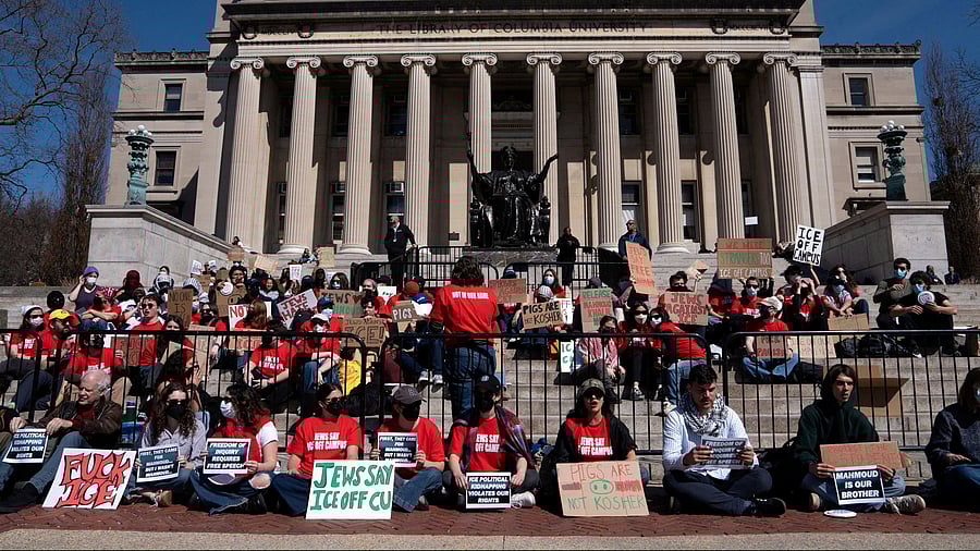 <div class="paragraphs"><p> Students stage a walk-out protest at Columbia University’s Low Library steps to condemn the presence of U.S. Immigration Customs Enforcement  agents on campus and call for the release of Mahmoud Khalil</p></div>