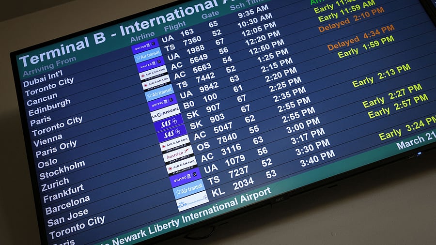 <div class="paragraphs"><p>An international arrivals display shows no incoming flights from London at Newark International Airport following the closing of London Heathrow Airport after a fire there wiped out the power at Heathrow International Airport, in Newark, New Jersey, US, March 21, 2025.</p></div>