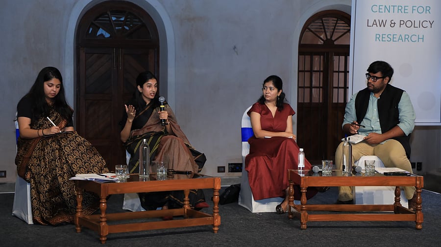 <div class="paragraphs"><p>(L-R) Gauri Kashyap, Associate Editor of 'Supreme Court Observer' and facilitator of the panel discussion; legal journalists Jyoti Yadav and Apurva Vishwanath; and Vakasha Sachdev, Senior Manager, Government Affairs and Policy, at Logically. </p></div>