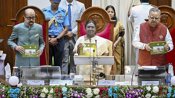 <div class="paragraphs"><p>President Droupadi Murmu with Chhattisgarh Governor Ramen Deka and Assembly Speaker Raman Singh during the silver jubilee function of the state Assembly, in Raipur,</p></div>