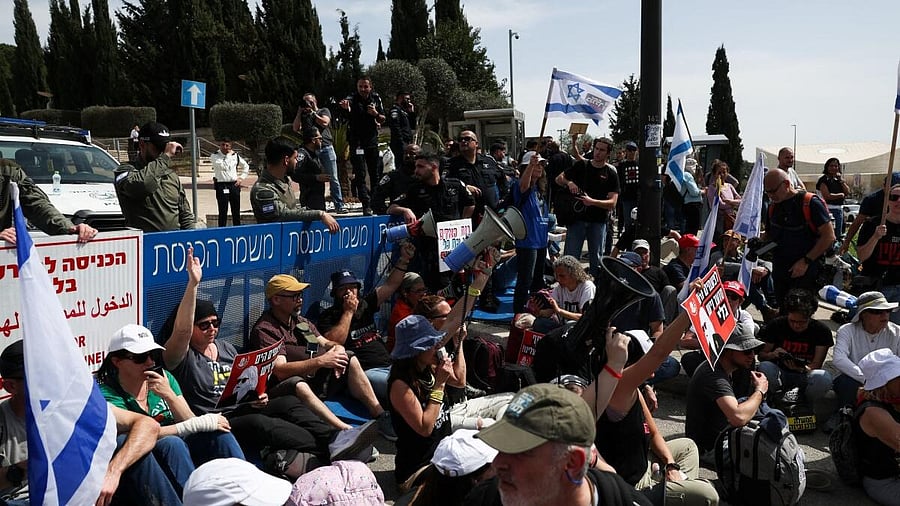 <div class="paragraphs"><p>Protest against moves by the Israeli government to fire the Attorney General Gali Baharav Miara and the dismissal of top security agency chief, Ronen Bar, in Jerusalem</p></div>
