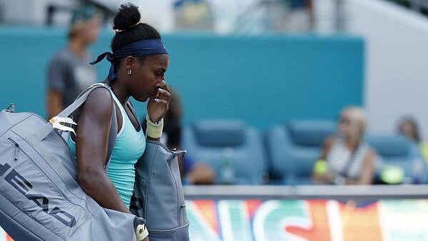 <div class="paragraphs"><p>Coco Gauff (USA) wipes her eye while leaving the court after her match against Magna Linette (POL)(not pictured) on day seven of the Miami Open at Hard Rock Stadium.</p></div>