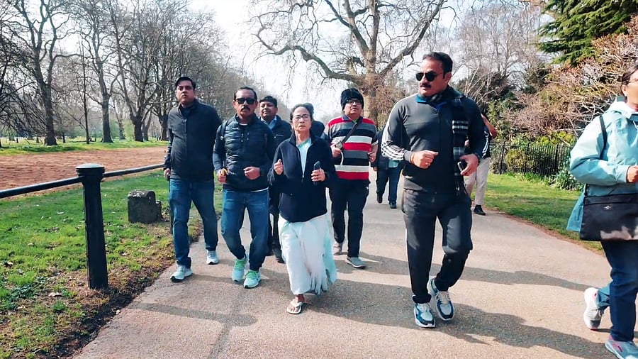 <div class="paragraphs"><p>Mamata Banerjee in London's Hyde Park.&nbsp;</p></div>