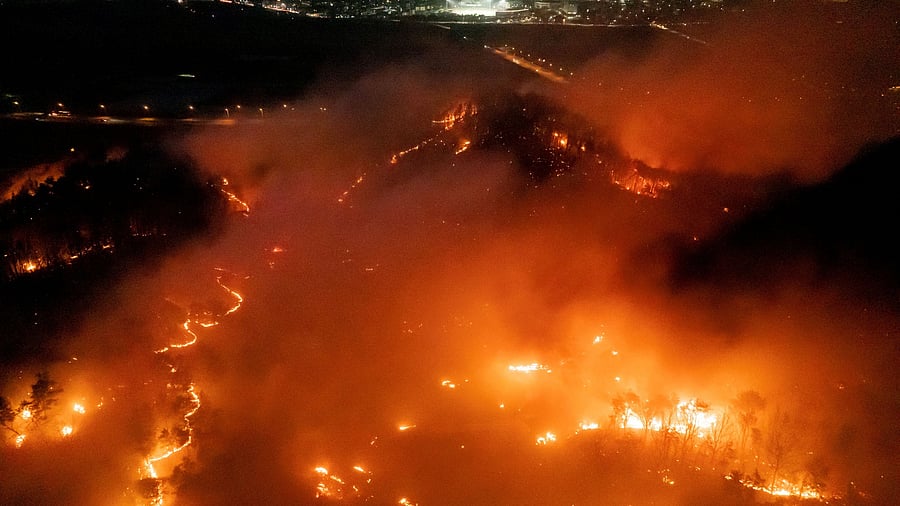 <div class="paragraphs"><p>Smoke and flames rise from a wildfire in Andong, South Korea, </p></div>