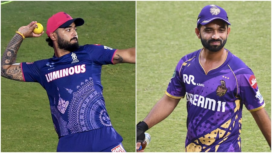 <div class="paragraphs"><p>Rajasthan Royals' stand-in skipper Riyan Parag and Kolkata Knight Riders' captain Ajinkya Rahane.</p></div>