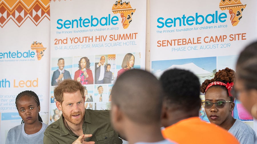 <div class="paragraphs"><p>The Duke of Sussex joins in a confidence building exercise with young people at the Kasane Health Post, run by the Sentebale charity, in Kasane, Botswana, September 26, 2019.</p></div>