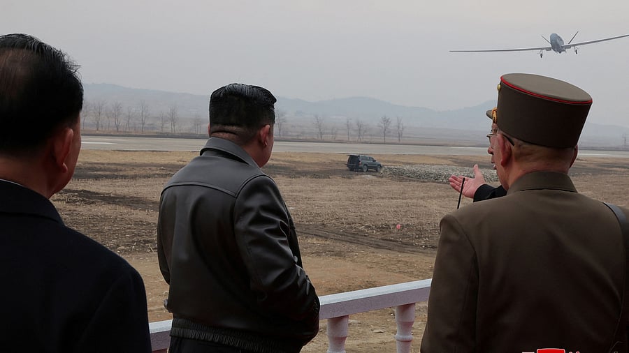 <div class="paragraphs"><p>North Korean leader Kim Jong Un supervises the test of suicide drones with artificial intelligence technology, </p></div>