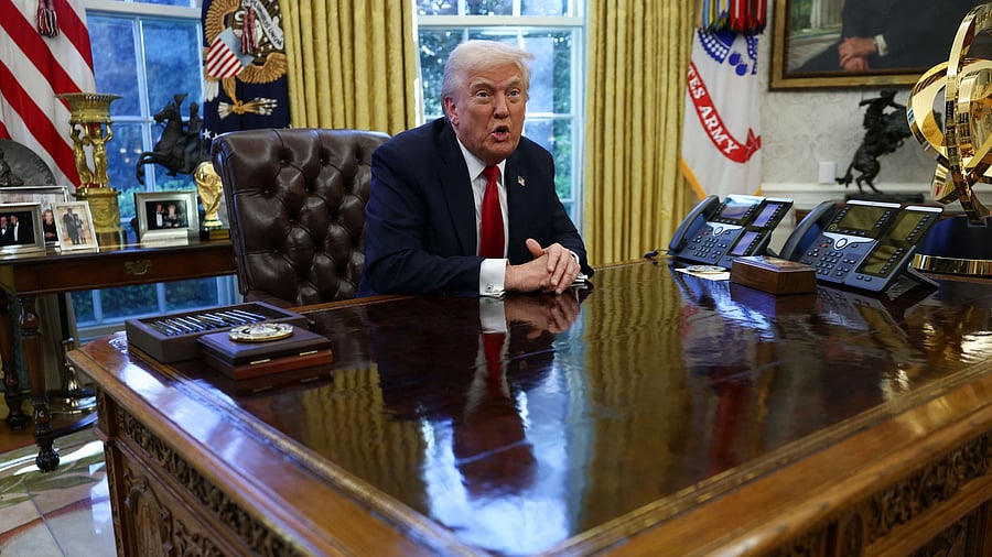 <div class="paragraphs"><p>US President Donald Trump speaks to the media in the Oval Office at the White House </p></div>