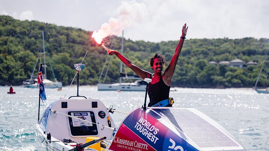 <div class="paragraphs"><p>Ananya Prasad crosses the finish line at Antigua in the Caribbean. </p></div>