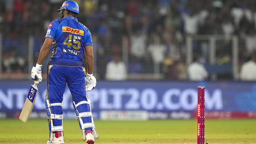 <div class="paragraphs"><p>Mumbai Indians' Rohit Sharma being bowled by Gujarat Titans' Mohammed Siraj during an Indian Premier League (IPL) 2025 T20 cricket match between Gujarat Titans and Mumbai Indians, at the Narendra Modi Stadium, in Ahmedabad, Saturday, March 29, 2025.</p></div>