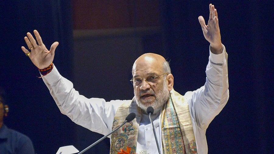 <div class="paragraphs"><p>Union Home Minister Amit Shah addresses during the inauguration of various developmental schemes, in Patna, Sunday, March 30, 2025.</p></div>