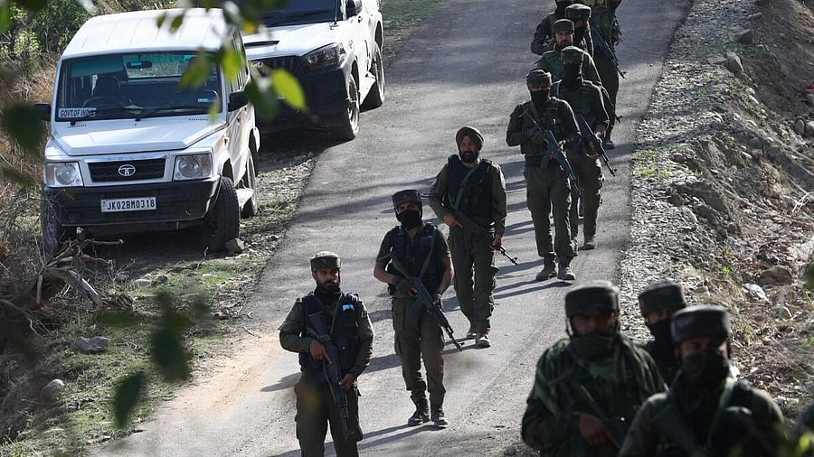 <div class="paragraphs"><p>Security personnel during an anti-terrorist operation in a remote forested area, in Kathua district</p></div>