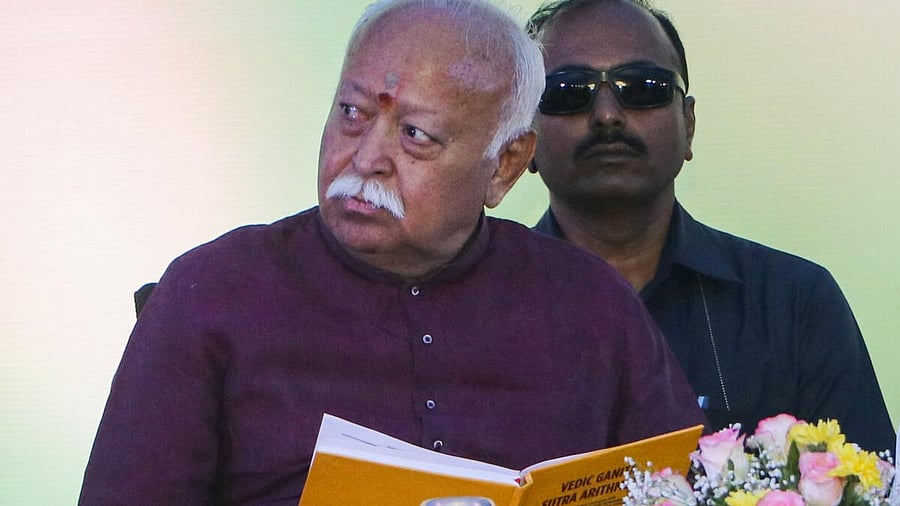 <div class="paragraphs"><p>RSS chief Mohan Bhagwat during a book release event on ‘Vedic Mathematics’ organised by Bharti Krishna Vidya Vihar, in Nagpur</p></div>