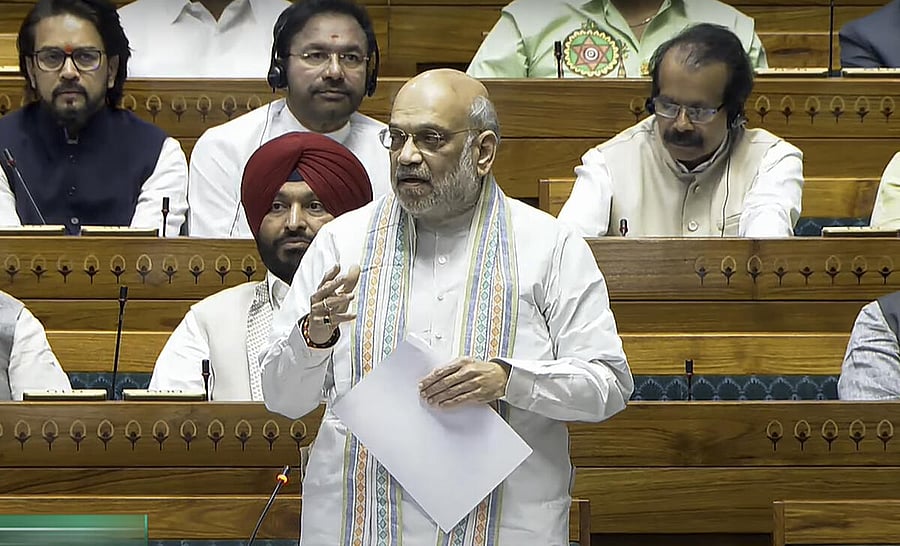 <div class="paragraphs"><p>Union Home Minister Amit Shah speaks in the Lok Sabha during the Budget session of Parliament, in New Delhi, Wednesday, April 2, 2025.</p></div>