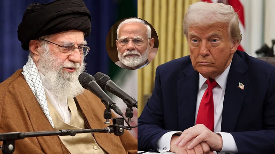 <div class="paragraphs"><p>Iran's Supreme Leader Ayatollah Ali Khamenei(Left), US President Donald Trump (Right), PM Modi(centre)</p></div>