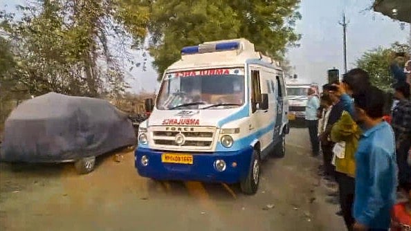 <div class="paragraphs"><p>Mortal remains of victims of Gujarat’s Banaskantha firecracker factory explosion arrive in Dewas, Madhya Pradesh, Thursday, Apr. 3, 2025. </p></div>