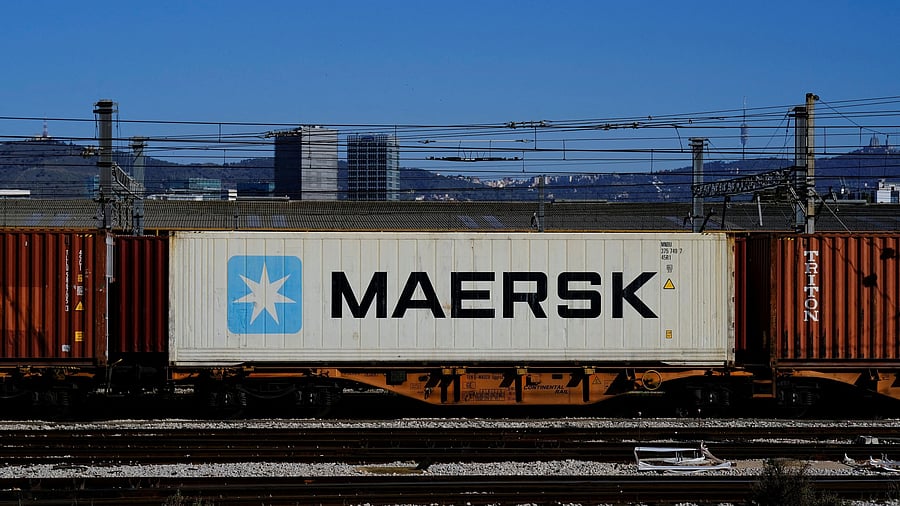 <div class="paragraphs"><p>Maersk container is transported by a train near a port of Barcelona, Spain.</p></div>