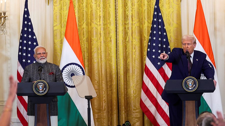 <div class="paragraphs"><p>US President Donald Trump gestures during a joint press conference with Prime Minister Narendra Modi.</p></div>